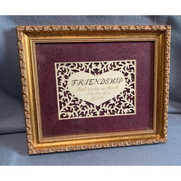 Vintage Friendship Framed Wall Art with Ornate Gold Frame Burgundy Background 12 - Picture 7 of 9